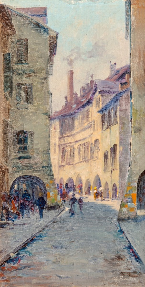 Charles Bertier (1860-1924). Annecy. Rue Sainte-claire And The Arcades.