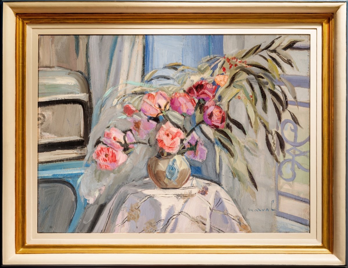 Jacqueline Marval (1866-1932). Vase de roses, vers 1920-photo-2