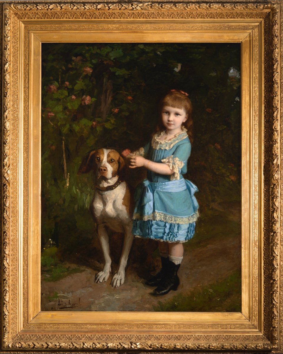 Edouard d'Avril (1843-1928). Portrait Of Mademoiselle Chatrousse In The Company Of Her Spaniel-photo-2