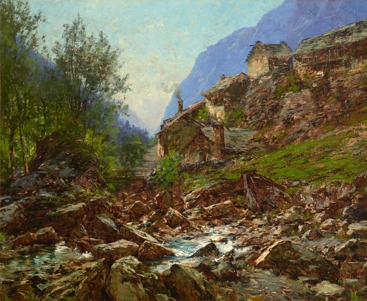Charles Bertier (1860-1944). The Hameau Des Fréaux And The Romanche In La Grave, Hautes-alpes