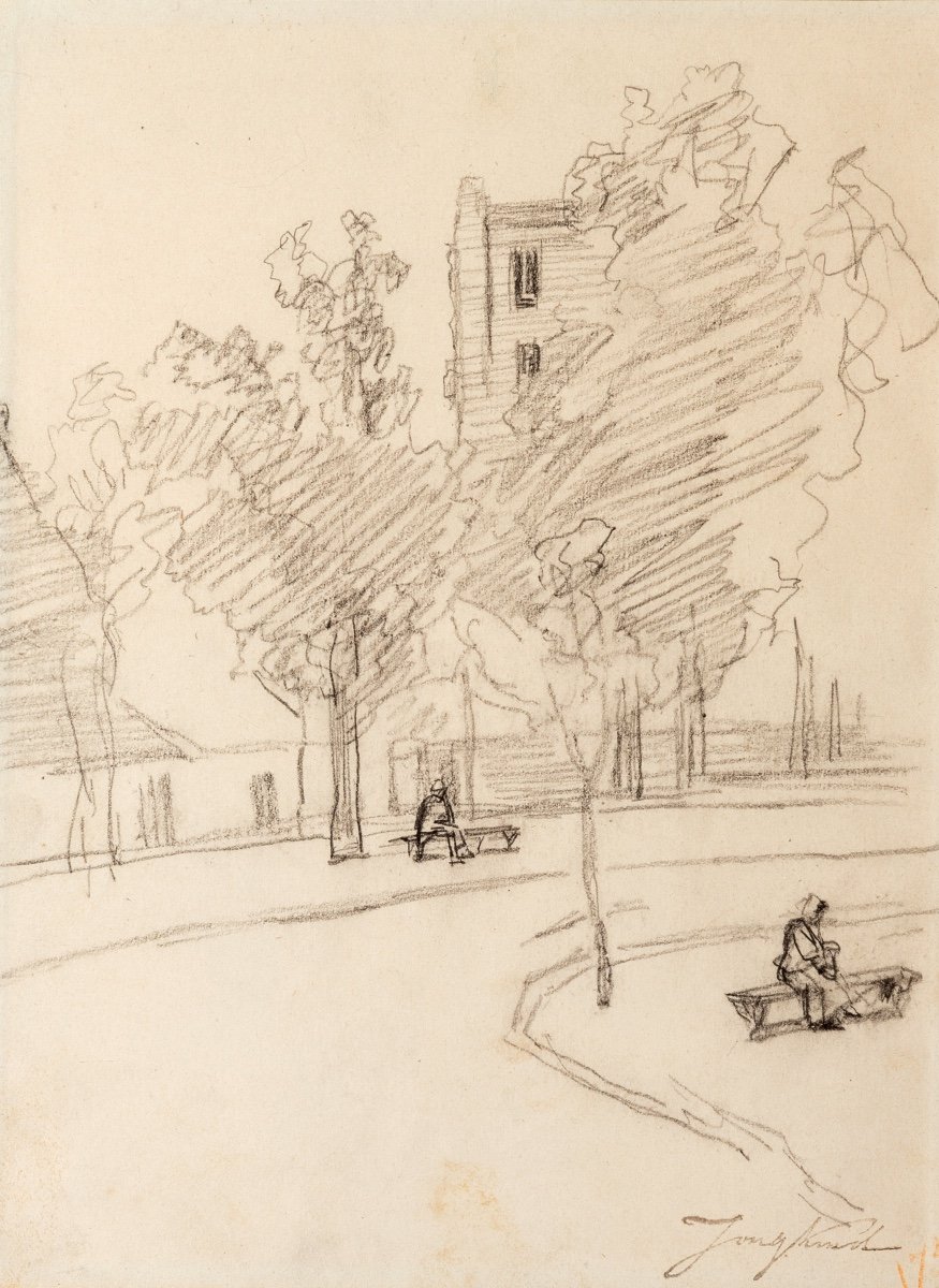 Johann Barthold Jongkind (1819-1891). Public Benches, Paris, Boulevard Port-royal
