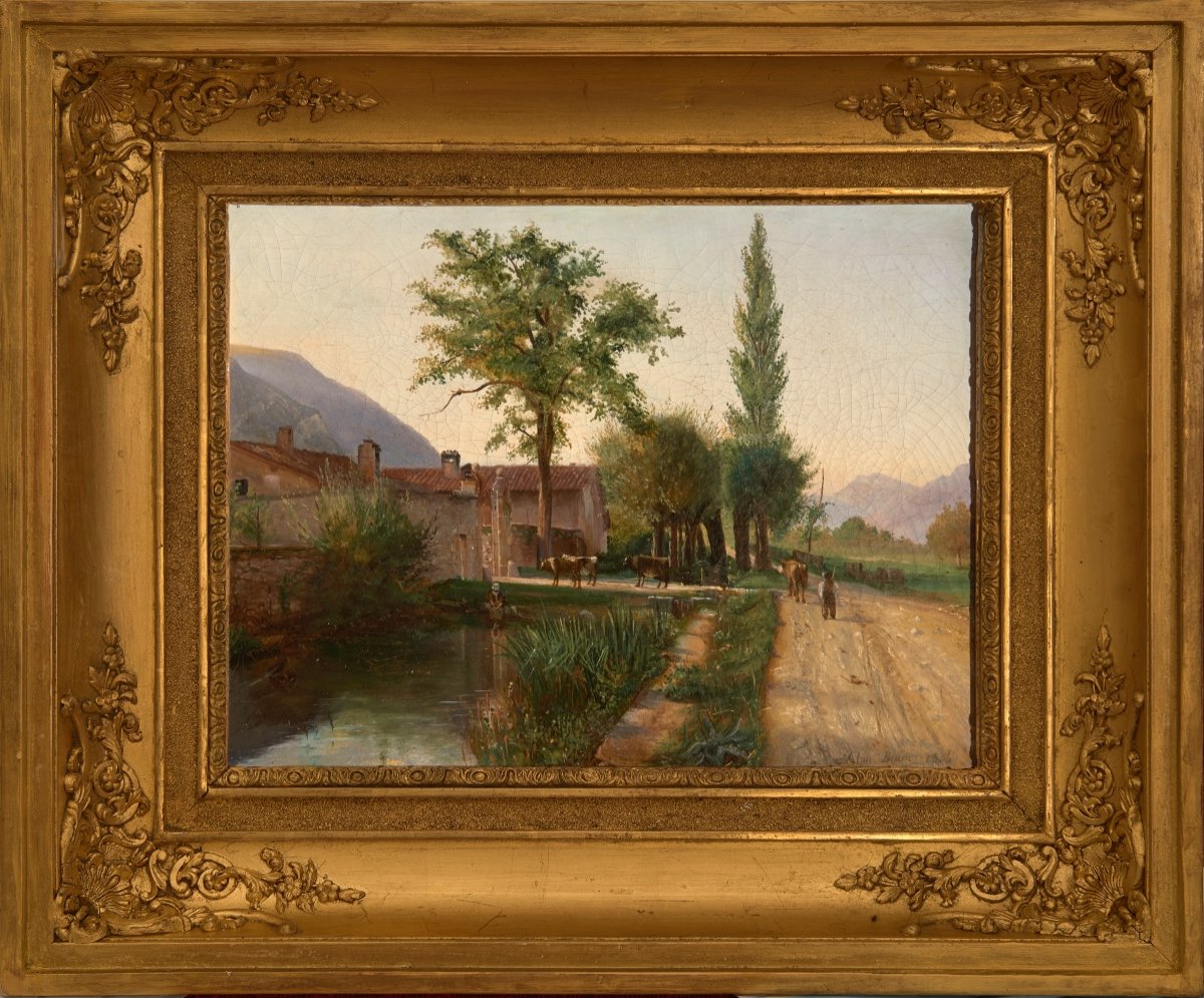 Alphonse Blanc (1796-1867). Le retour du troupeau, une ferme à Fontaine vers Grenoble-photo-2
