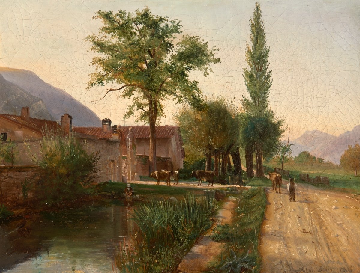 Alphonse Blanc (1796-1867). Le retour du troupeau, une ferme à Fontaine vers Grenoble