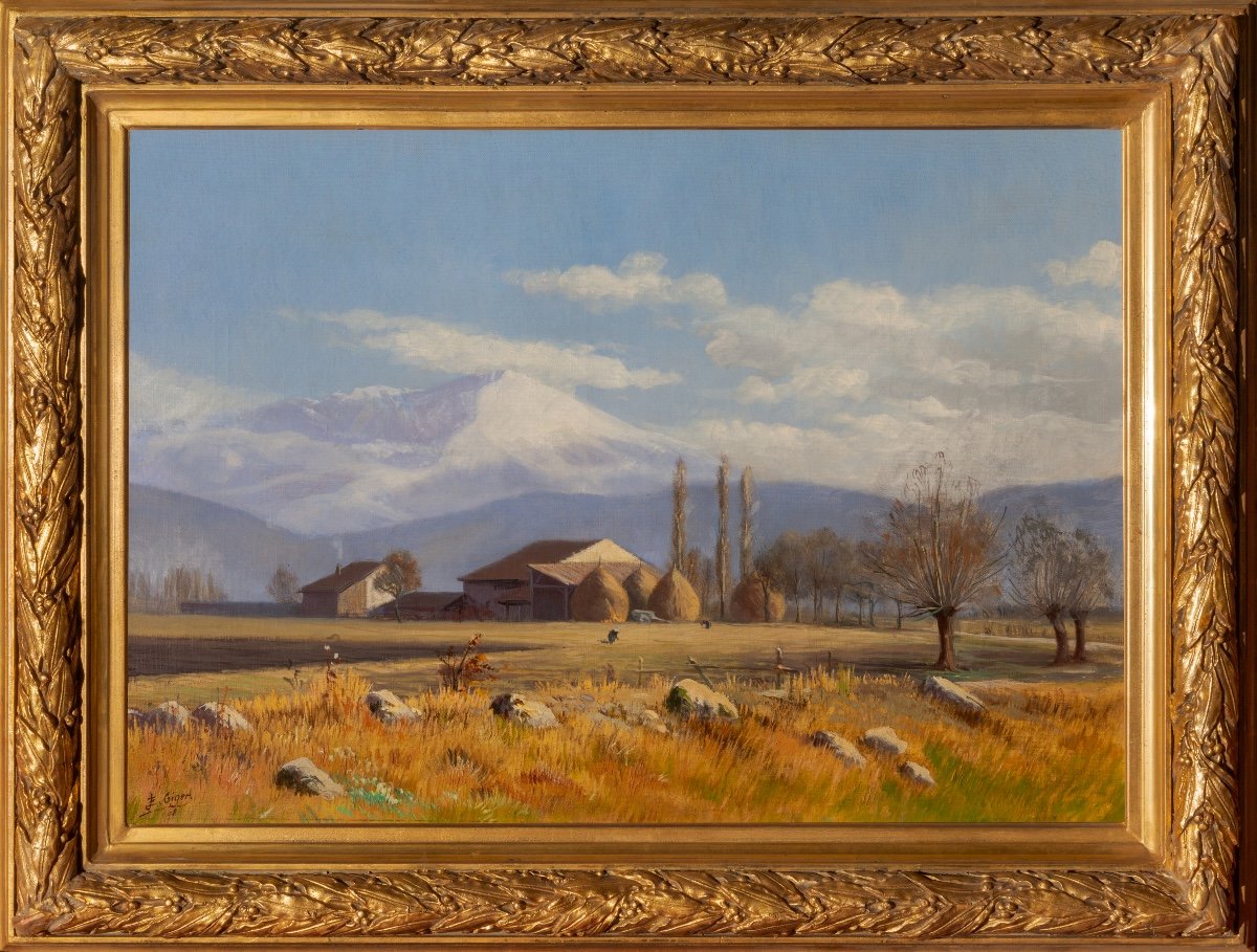 émile Justin Giger (1879-1952) Farm In The Seyssinet Plain, In The Background, Taillefer, Isère-photo-2