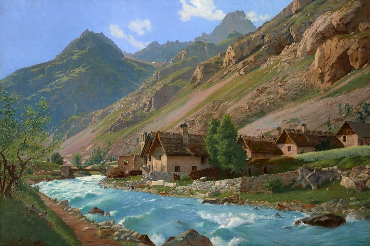 édouard Brun (1860-1935). Hameau Des étages, The Vénéon, The Big Needle Of The Selle Flat