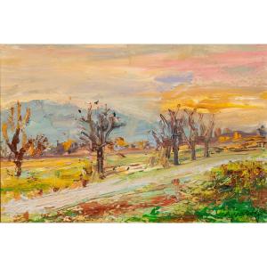 Jean Vinay (1907-1978). Soleil couchant sur le Royans (Isère)