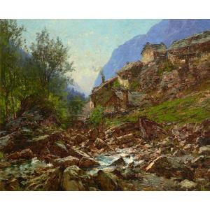 Charles Bertier (1860-1944). Le Hameau des Fréaux et la Romanche à La Grave, Hautes-Alpes