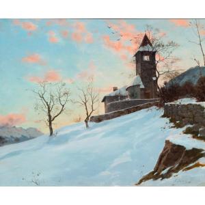 édouard Brun (1860-1935). Saint-vincent-de-mercuze In Winter. The Old Presbytery.