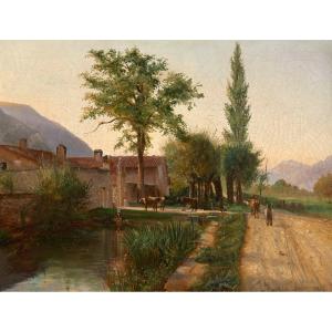 Alphonse Blanc (1796-1867). Le retour du troupeau, une ferme à Fontaine vers Grenoble
