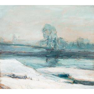 Pierre Calès (1870-1961).  Le pont de Tencin en hiver, 1921