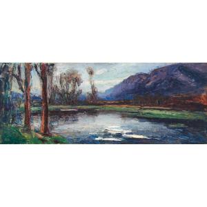 Pierre Calès (1870-1961). Tencin, les étangs en hiver. Massif de la Chartreuse, temps gris