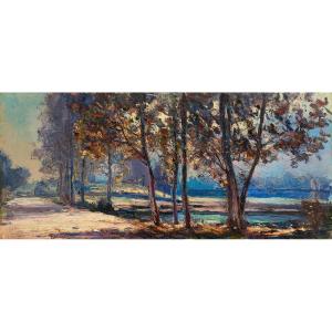 Pierre Calès (1870-1961). Chemin au bord de l'Isère près du pont de Tencin, 1913