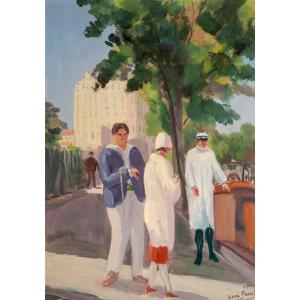 Henri Franck (1877-1957). Darius Milhaud On Avenue Thiers. Nice 1927