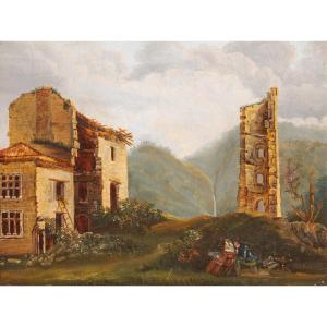 Charles Couturier (1768-1852). Le peintre et son élève devant les ruines du Château-Bayard