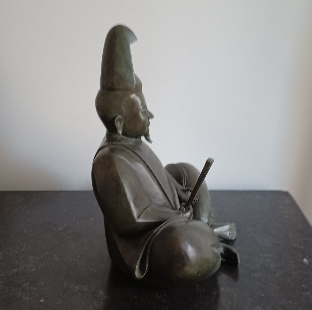 Japon, période Meïji - paire de grands bonzes priants - bronze à patine verte-photo-2