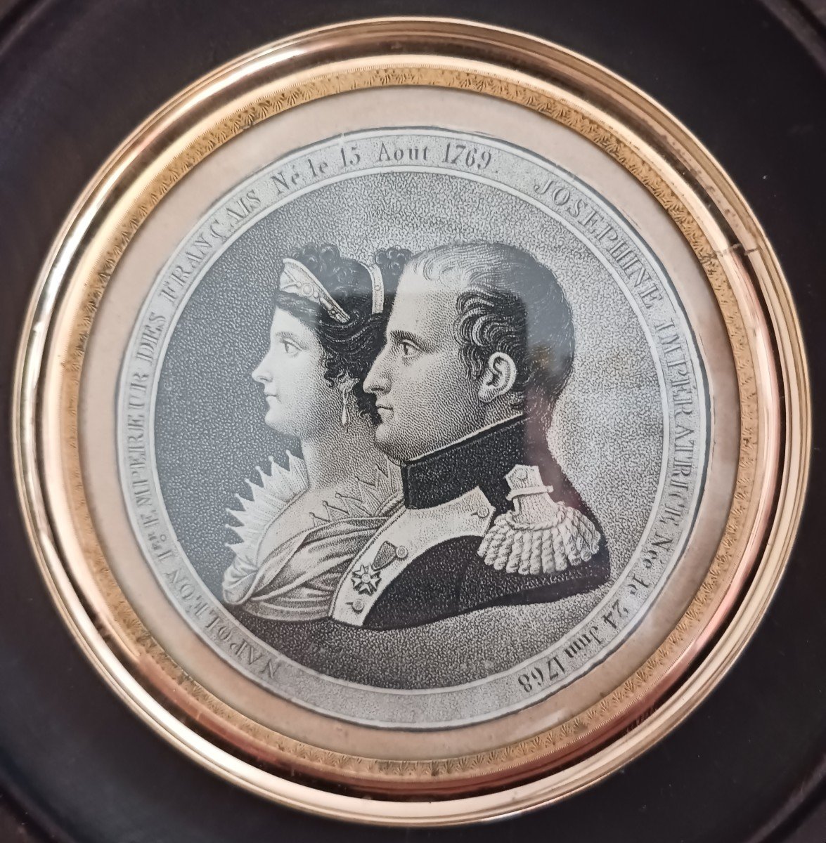 France début XIXe siècle - gravure en médaillon - Napoléon et Joséphine - souvenir historique-photo-4