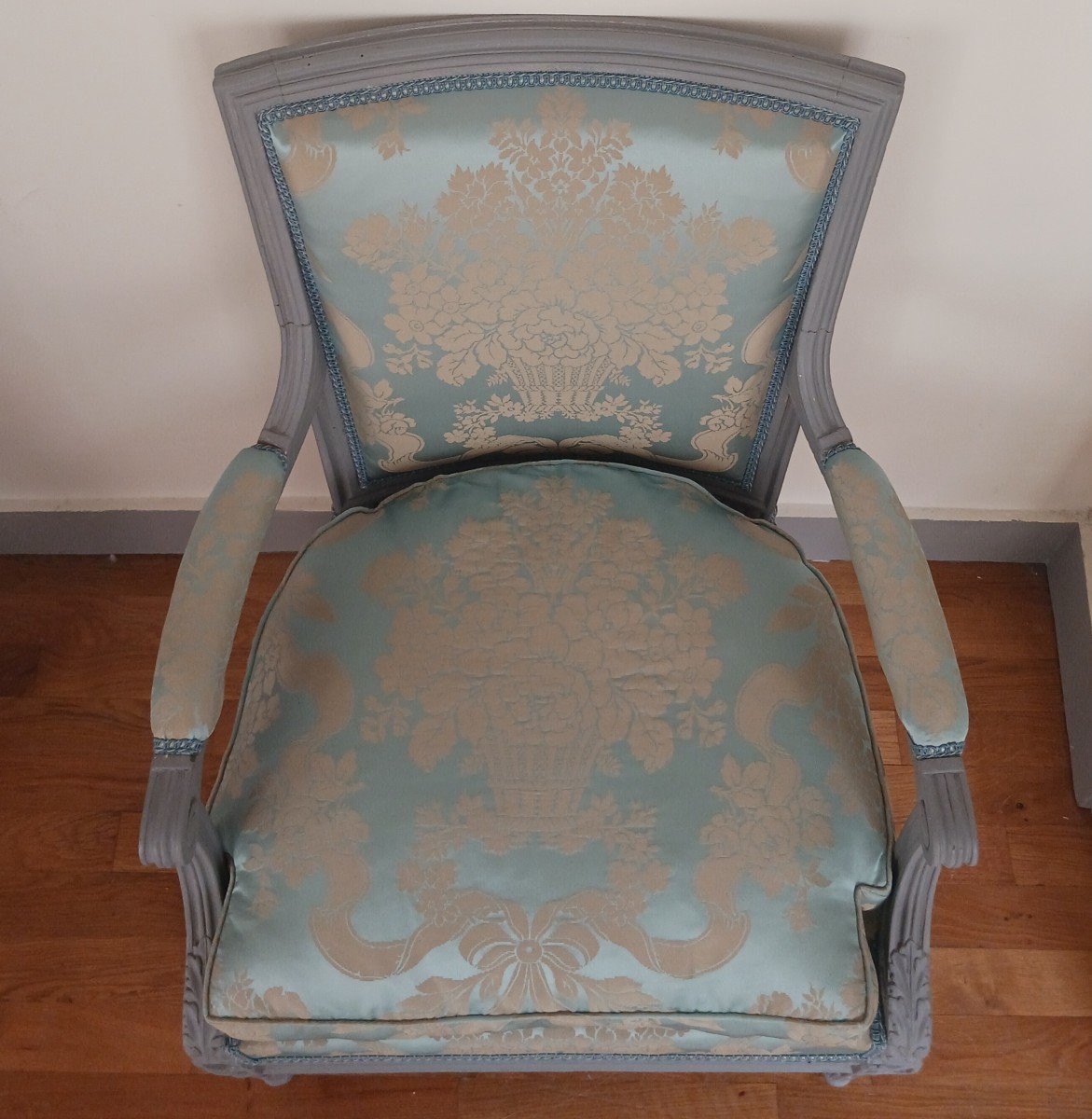 Georges Jacob, Master In 1765 - Large Louis XVI Half-cabriolet Armchair - Lelièvre Silk-photo-4