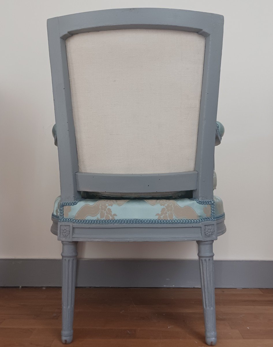 Georges Jacob, Master In 1765 - Large Louis XVI Half-cabriolet Armchair - Lelièvre Silk-photo-8