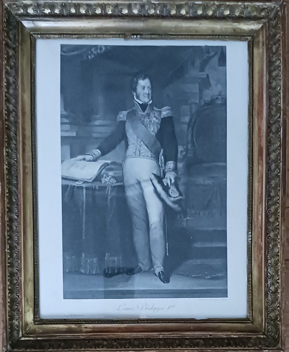 After Gérard - Engraving Of King Louis Philippe By Dupont - Empire Palmettes Frame - Royalist Souvenir-photo-2