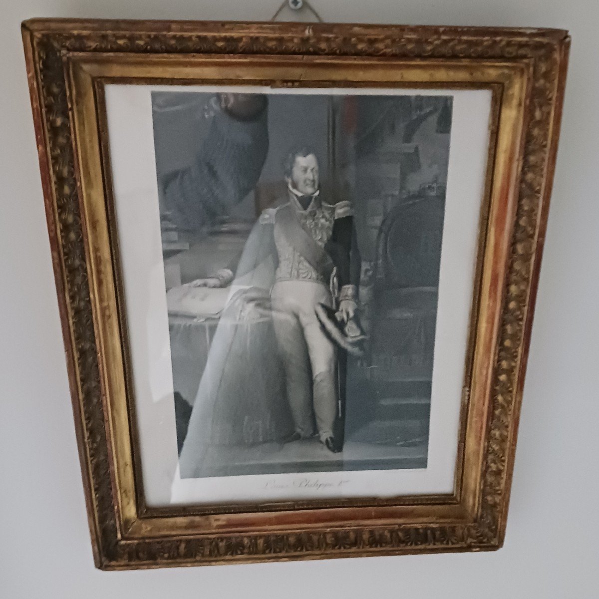 After Gérard - Engraving Of King Louis Philippe By Dupont - Empire Palmettes Frame - Royalist Souvenir-photo-3