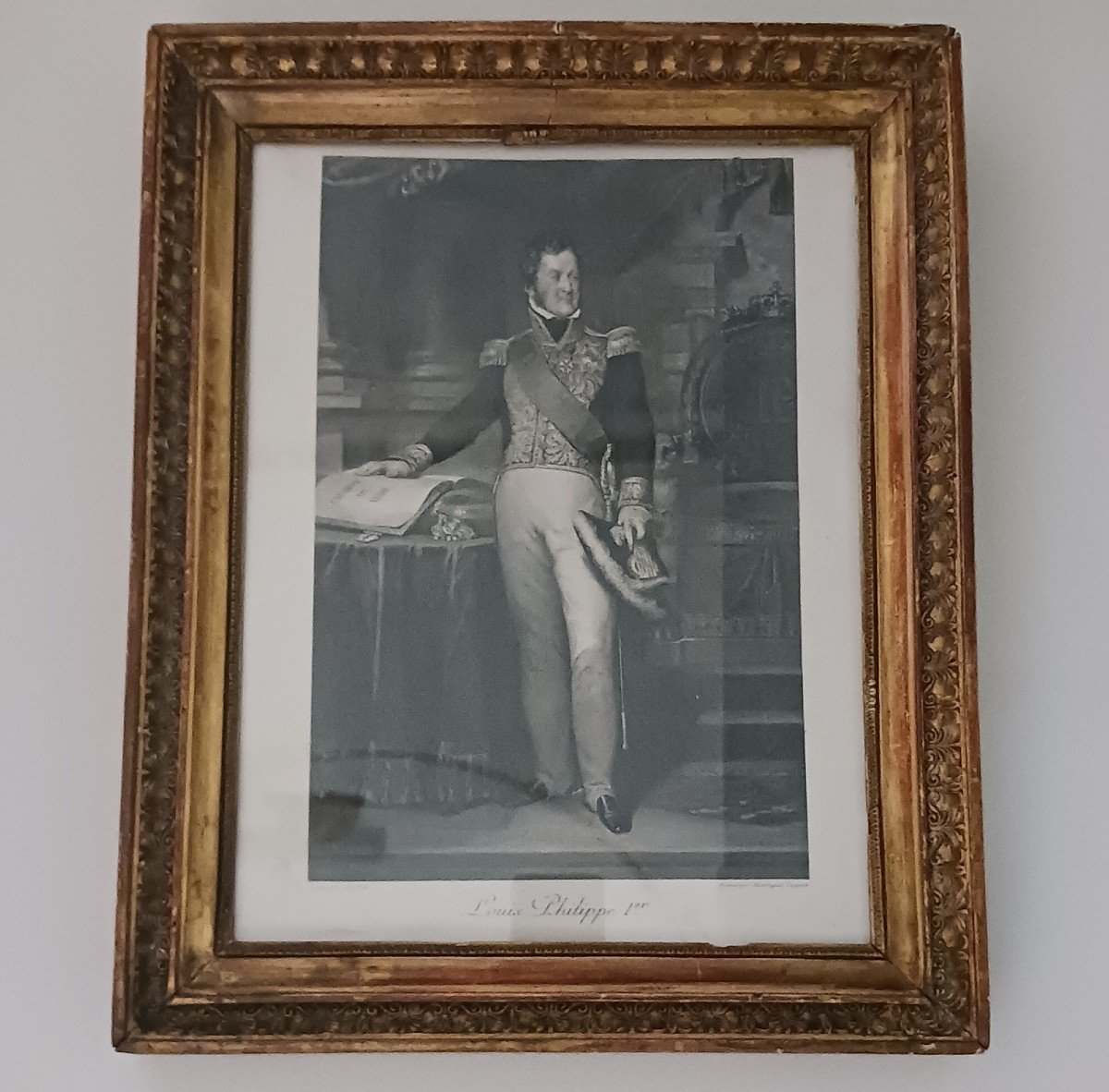 After Gérard - Engraving Of King Louis Philippe By Dupont - Empire Palmettes Frame - Royalist Souvenir