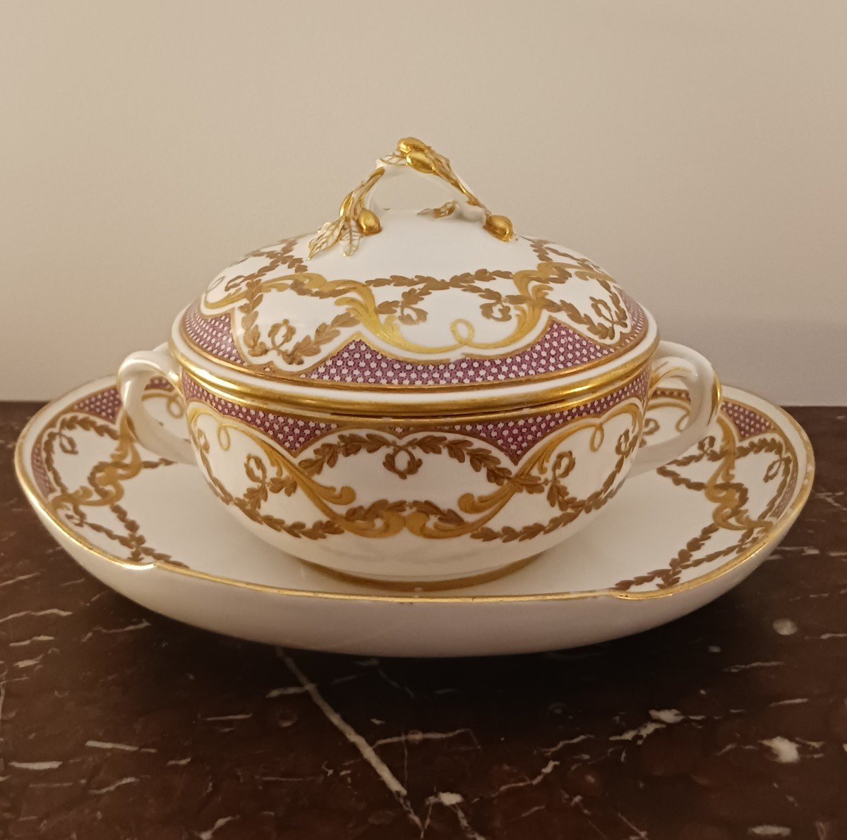 Manufacture Royale De Sèvres - Covered Bowl And Its Tray In Hard Porcelain - Taillandier Base - 2nd Size -photo-2