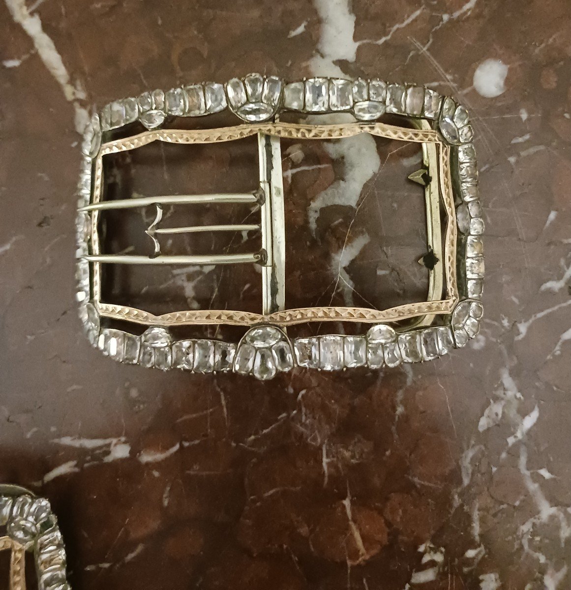 18th Century, Louis XVI Period - Astonishing Pair Of Shoe Buckles - Gold, Silver And Rhine Diamonds-photo-1