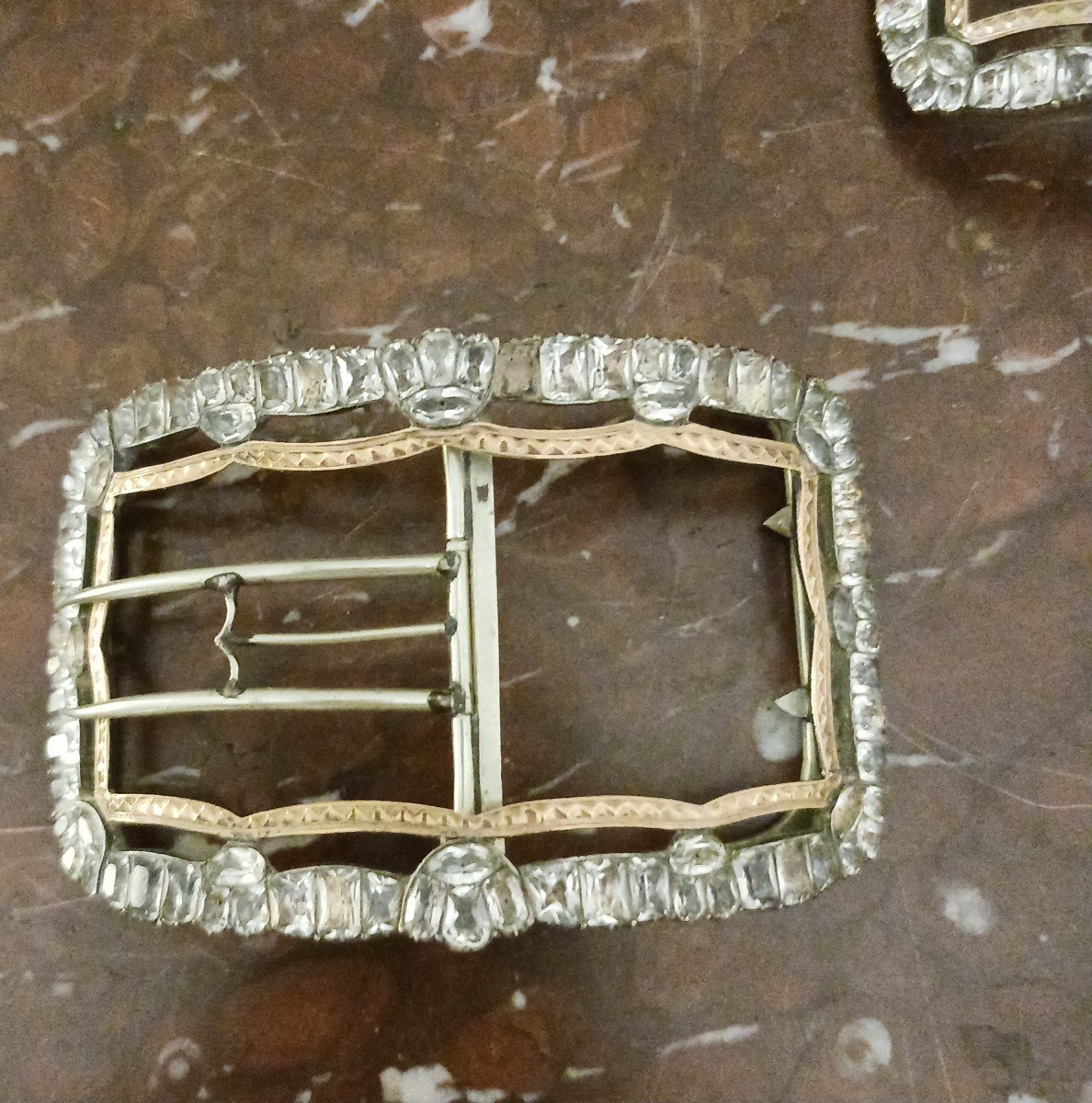 18th Century, Louis XVI Period - Astonishing Pair Of Shoe Buckles - Gold, Silver And Rhine Diamonds-photo-2
