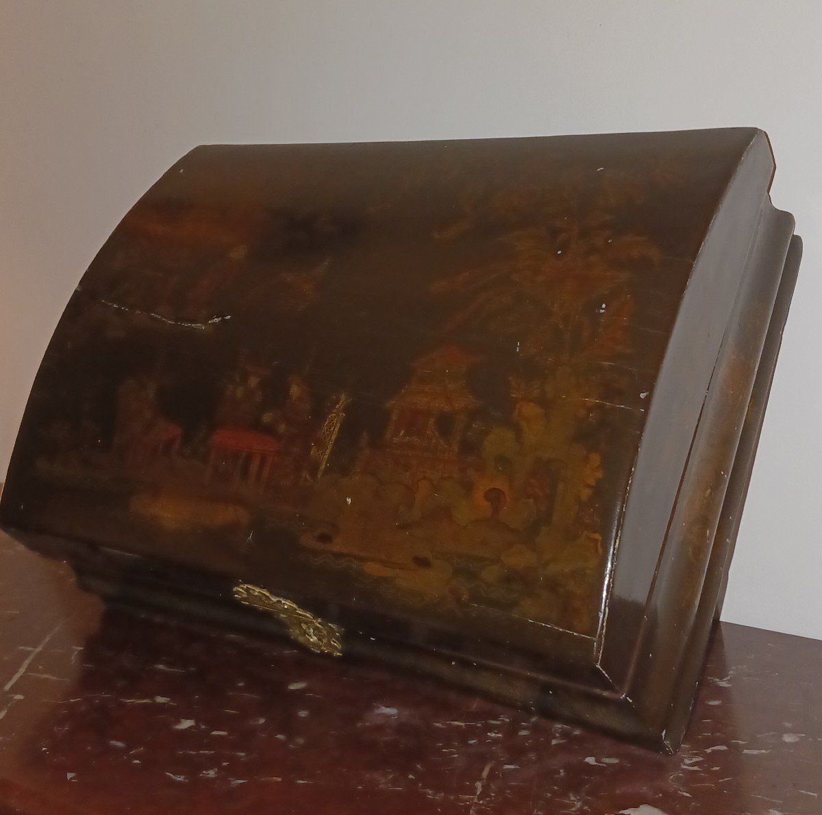 France, XVIIIe siècle - boîte à perruque en vernis martin à décor aux chinois - Louis XV-photo-3