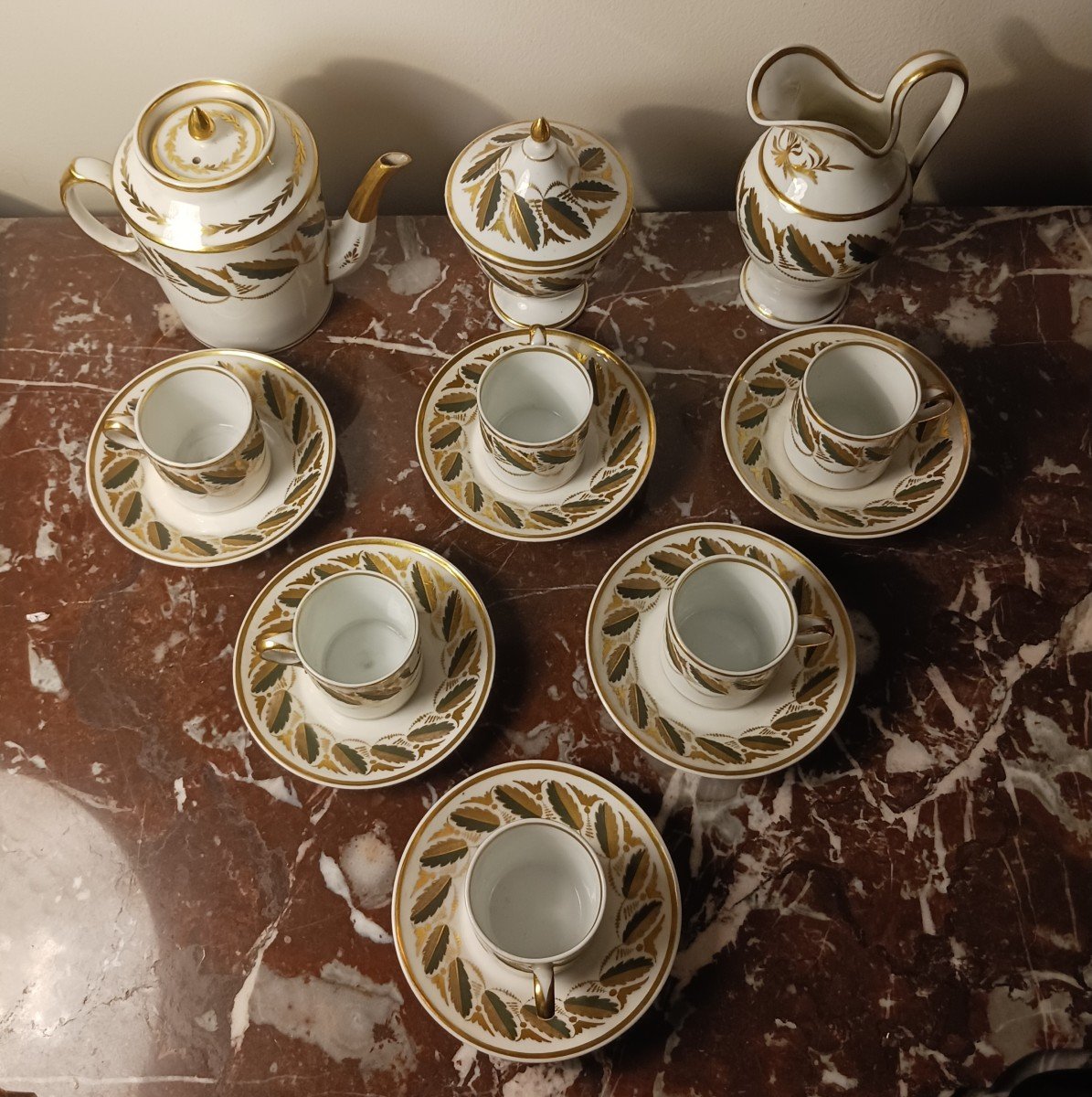 Manufacture De Locré - Tea Service - Gilded And Painted Porcelain - Empire, Restoration - 9 Pieces-photo-3