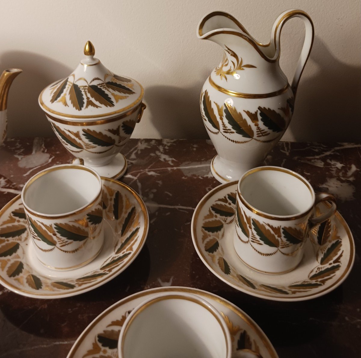 Manufacture De Locré - Tea Service - Gilded And Painted Porcelain - Empire, Restoration - 9 Pieces-photo-1