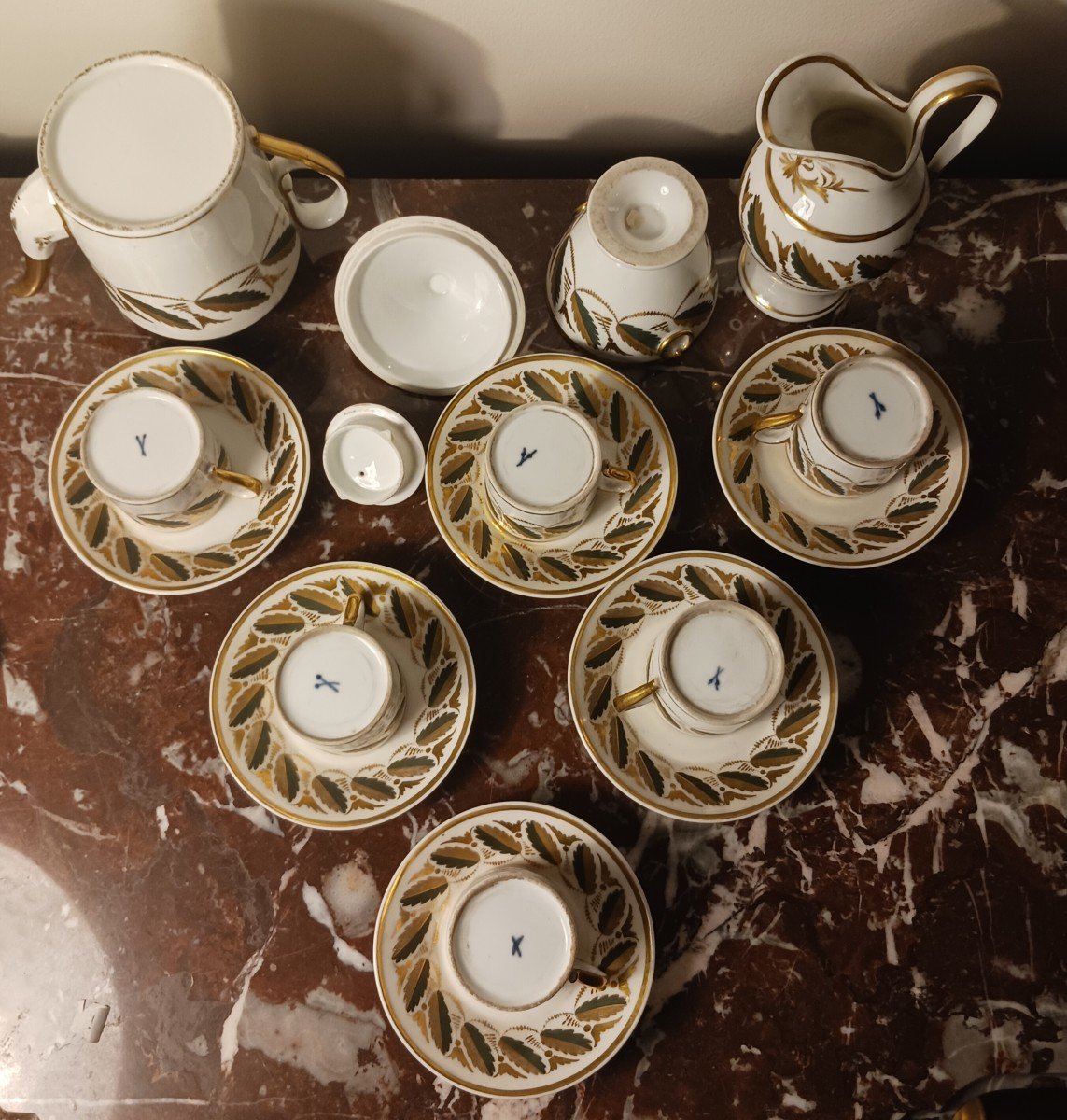 Manufacture De Locré - Tea Service - Gilded And Painted Porcelain - Empire, Restoration - 9 Pieces-photo-2