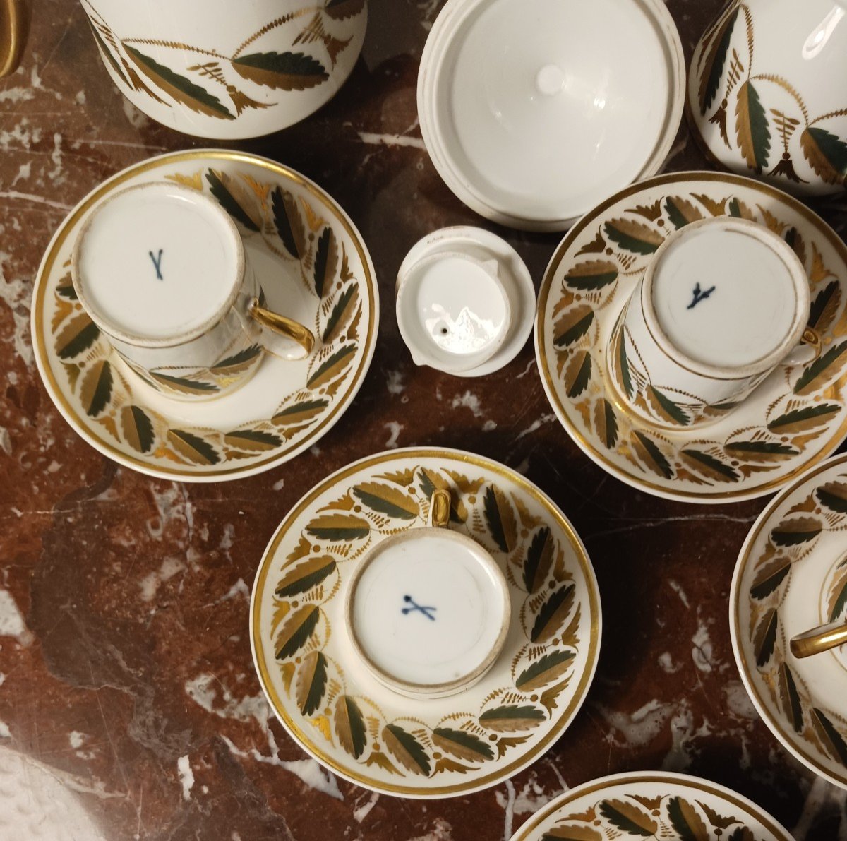Manufacture De Locré - Tea Service - Gilded And Painted Porcelain - Empire, Restoration - 9 Pieces-photo-4