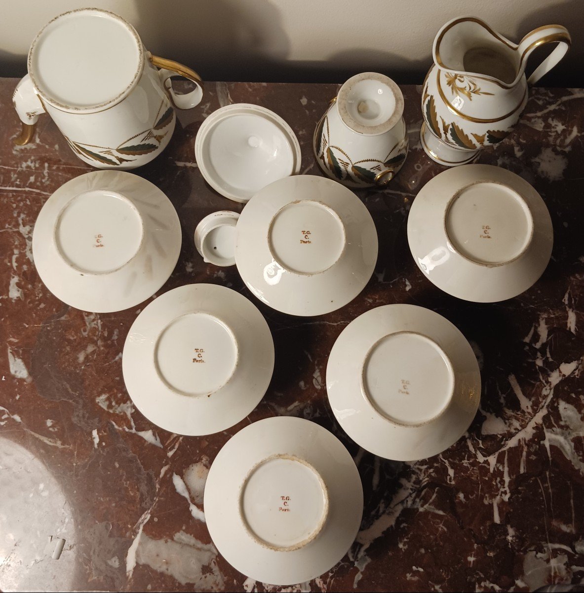 Manufacture De Locré - Tea Service - Gilded And Painted Porcelain - Empire, Restoration - 9 Pieces-photo-5