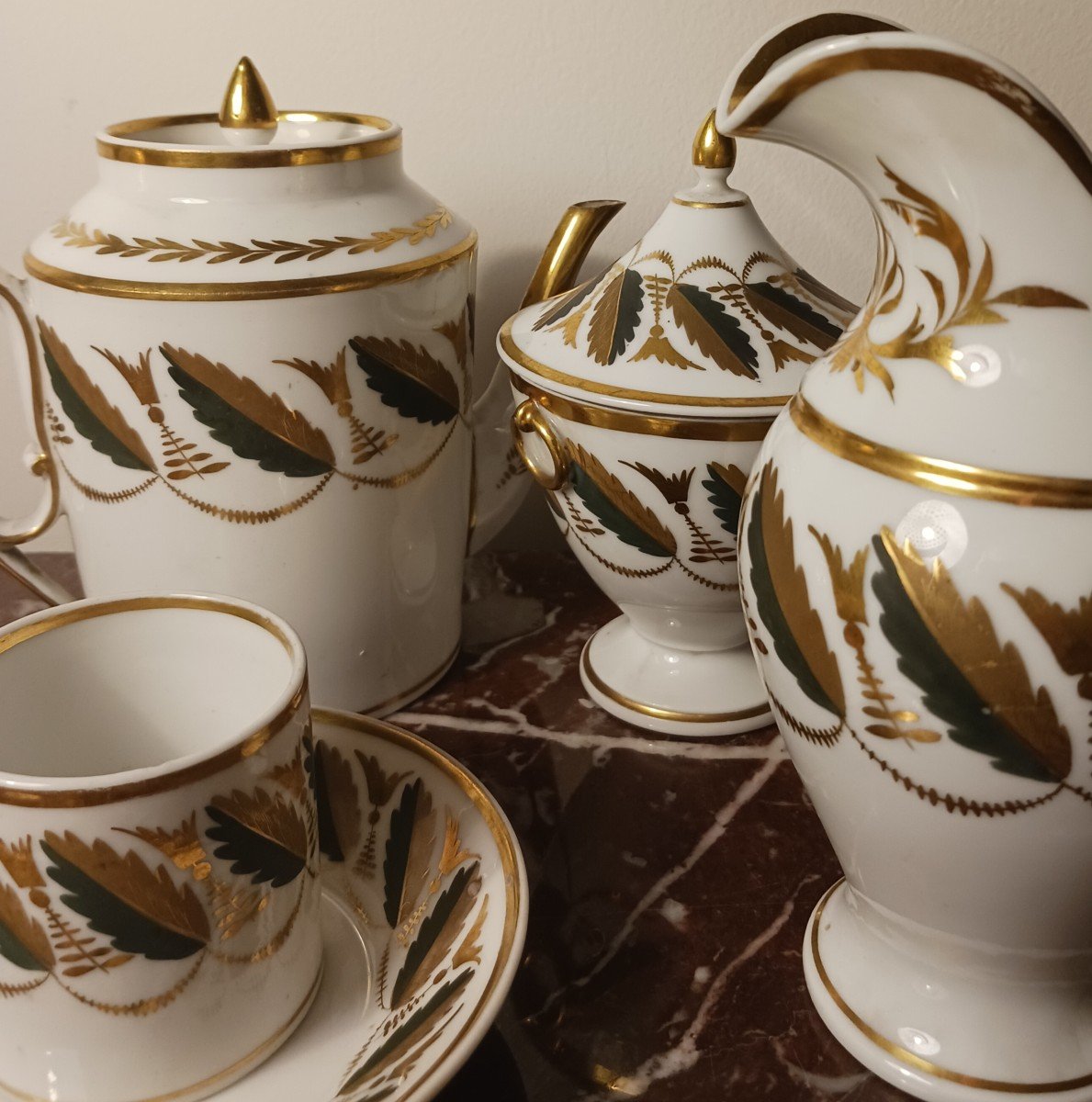 Manufacture De Locré - Tea Service - Gilded And Painted Porcelain - Empire, Restoration - 9 Pieces-photo-6