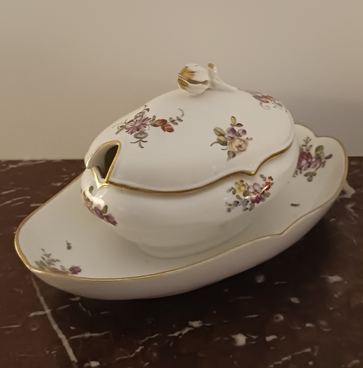 Manufacture De Boissettes - Porcelain Sauceboat Or Sugar Bowl With Floral Decoration - Louis XVI Period-photo-2