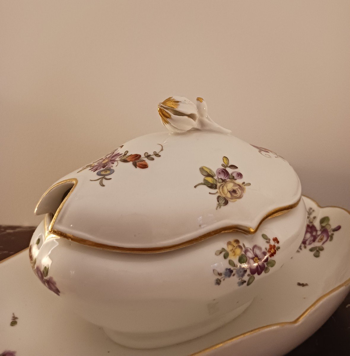 Manufacture De Boissettes - Porcelain Sauceboat Or Sugar Bowl With Floral Decoration - Louis XVI Period-photo-3