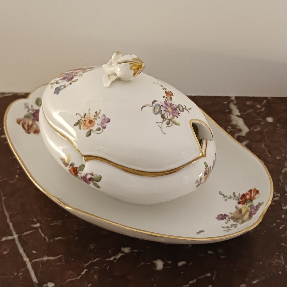 Manufacture De Boissettes - Porcelain Sauceboat Or Sugar Bowl With Floral Decoration - Louis XVI Period-photo-4