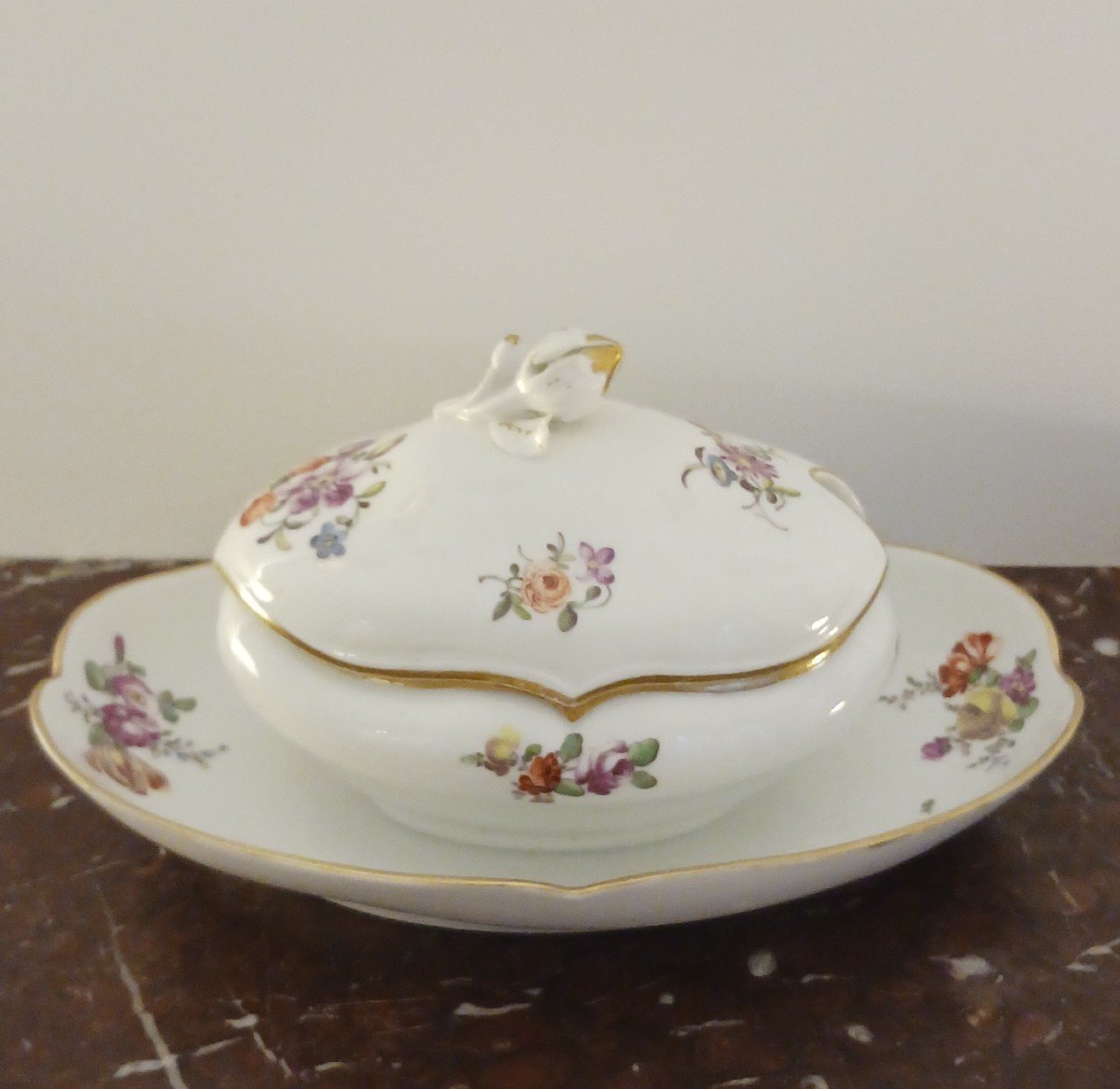 Manufacture De Boissettes - Porcelain Sauceboat Or Sugar Bowl With Floral Decoration - Louis XVI Period-photo-1