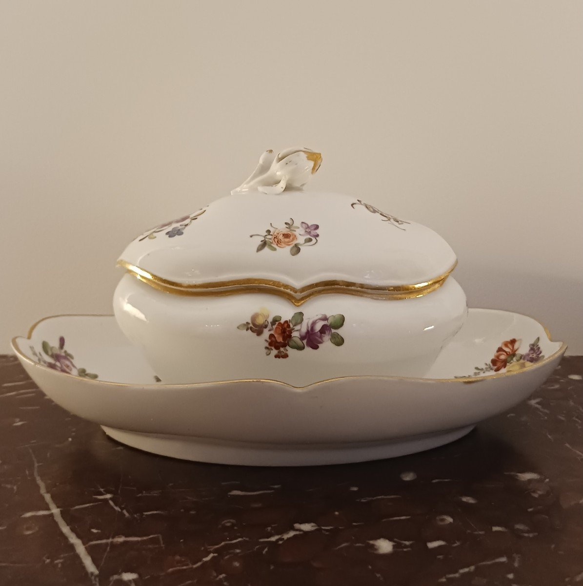 Manufacture De Boissettes - Porcelain Sauceboat Or Sugar Bowl With Floral Decoration - Louis XVI Period-photo-2