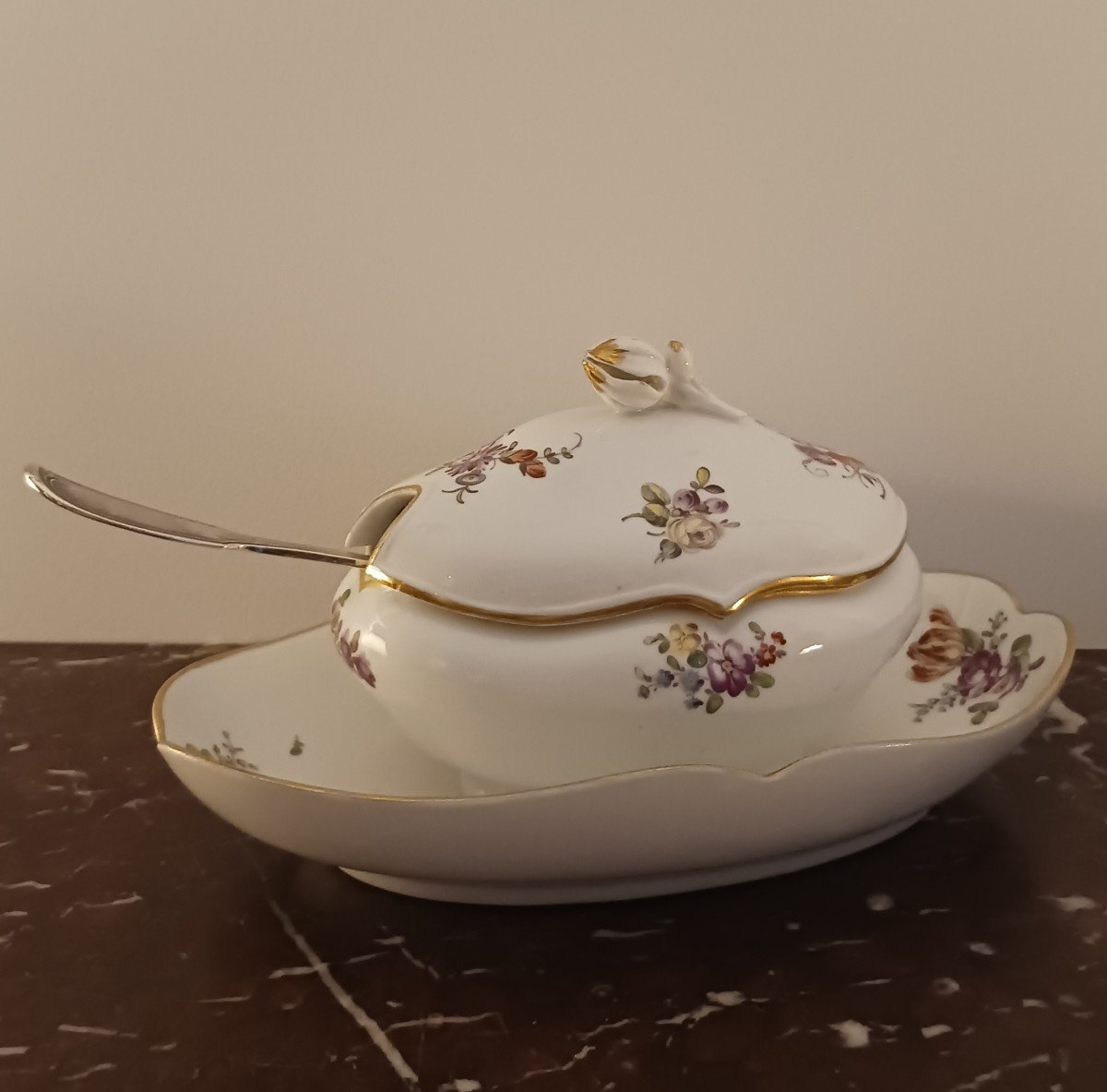 Manufacture De Boissettes - Porcelain Sauceboat Or Sugar Bowl With Floral Decoration - Louis XVI Period-photo-3