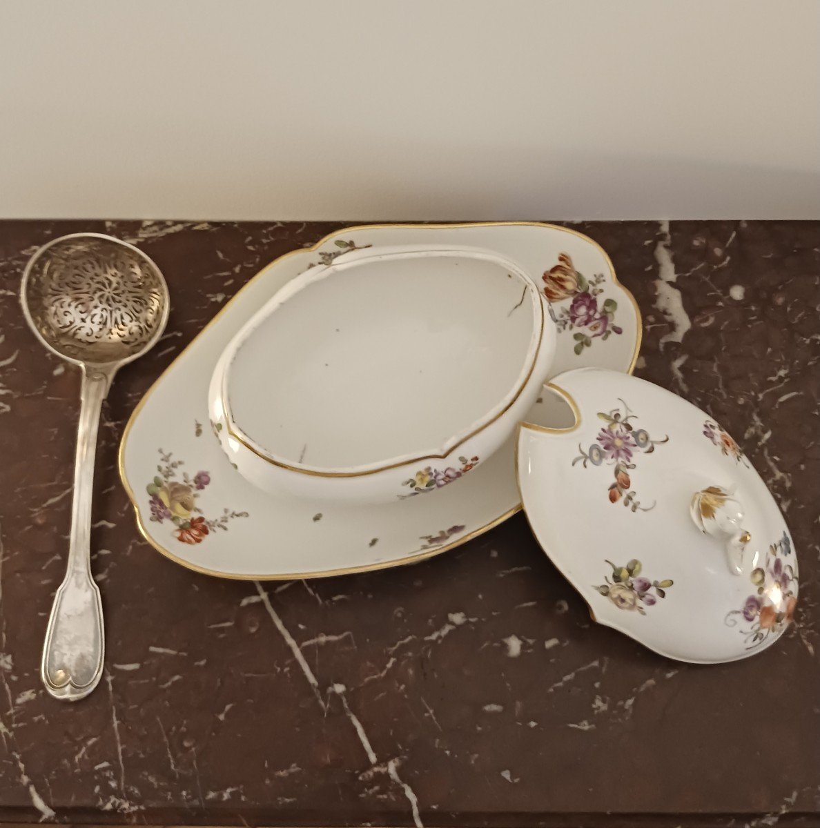 Manufacture De Boissettes - Porcelain Sauceboat Or Sugar Bowl With Floral Decoration - Louis XVI Period-photo-5
