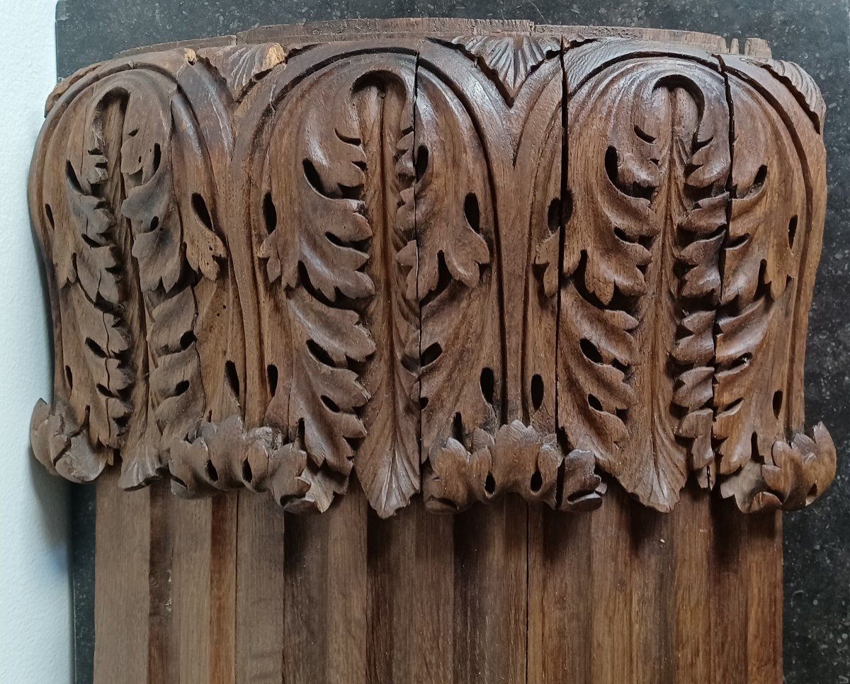 Paire de grands chapiteaux de pilastres - boiserie - chêne naturel - Louis XVI-photo-4