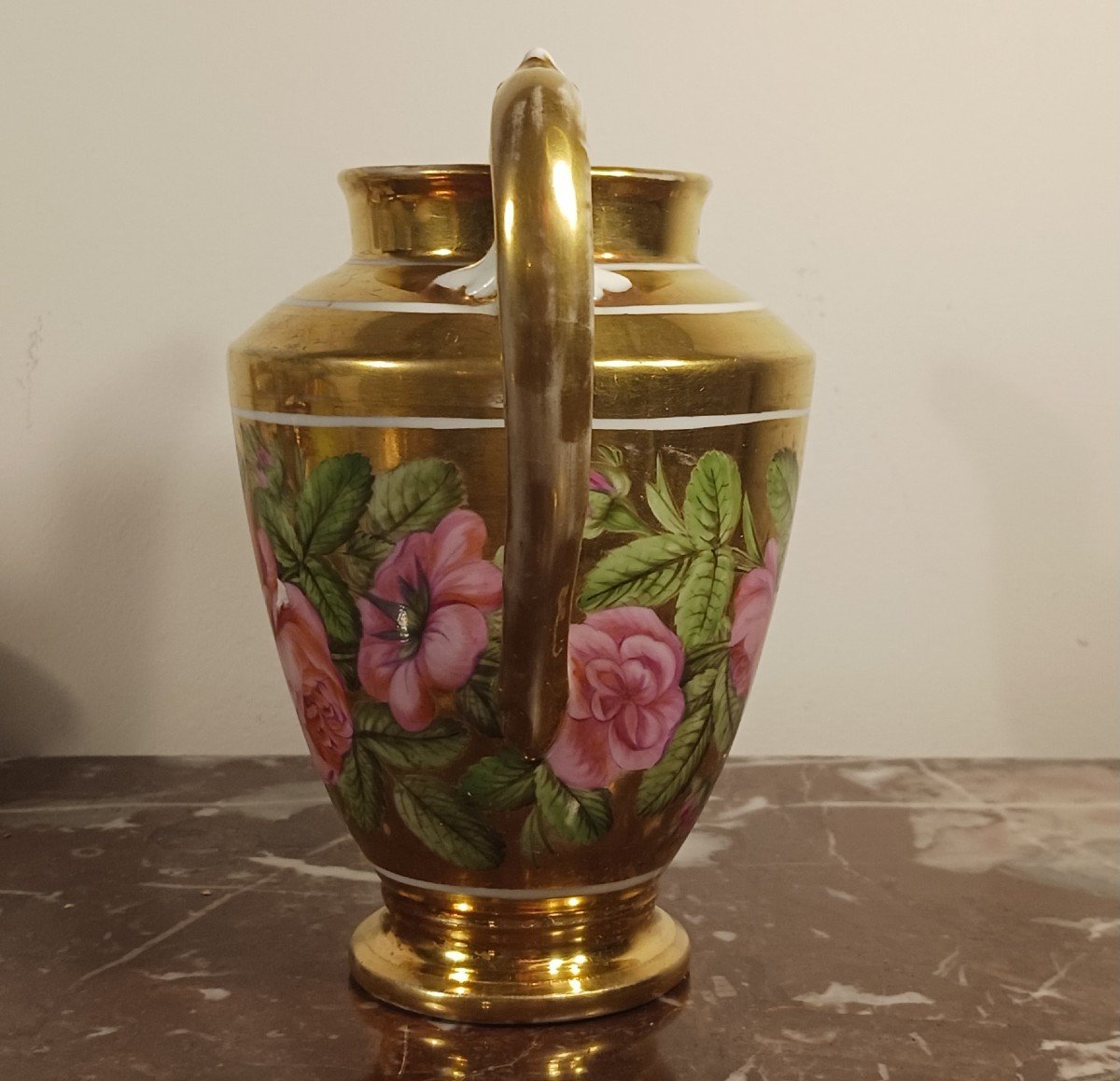Manufacture De Locré - Pouyat Et Russinger - Pouring Teapot With Gold Base And Bouquet - Empire Period -photo-2
