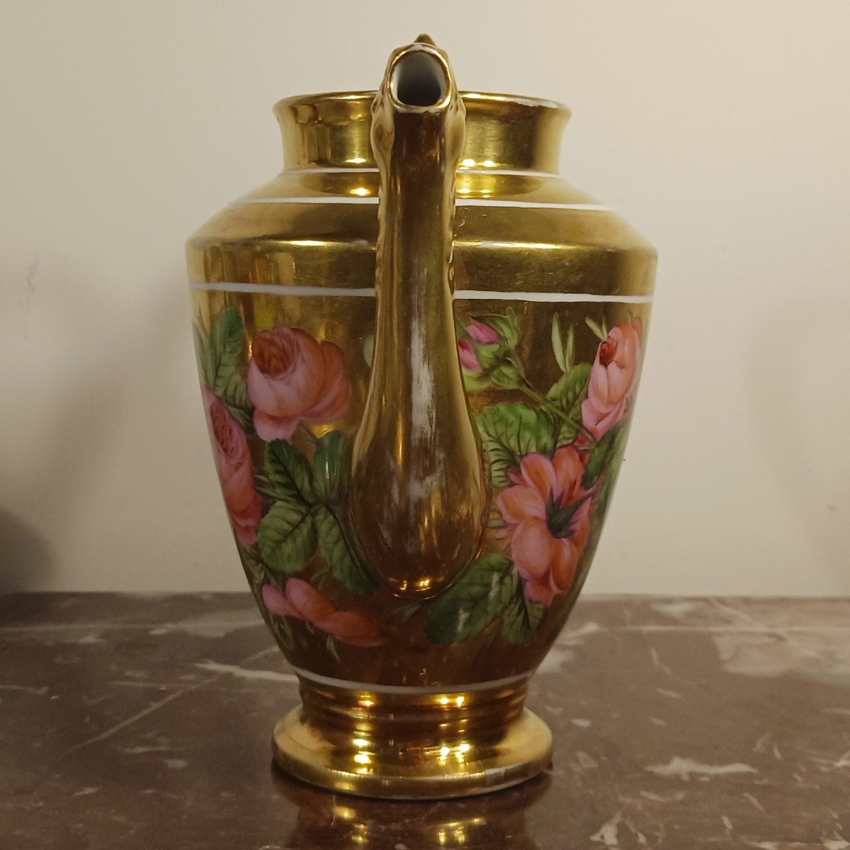 Manufacture De Locré - Pouyat Et Russinger - Pouring Teapot With Gold Base And Bouquet - Empire Period -photo-4