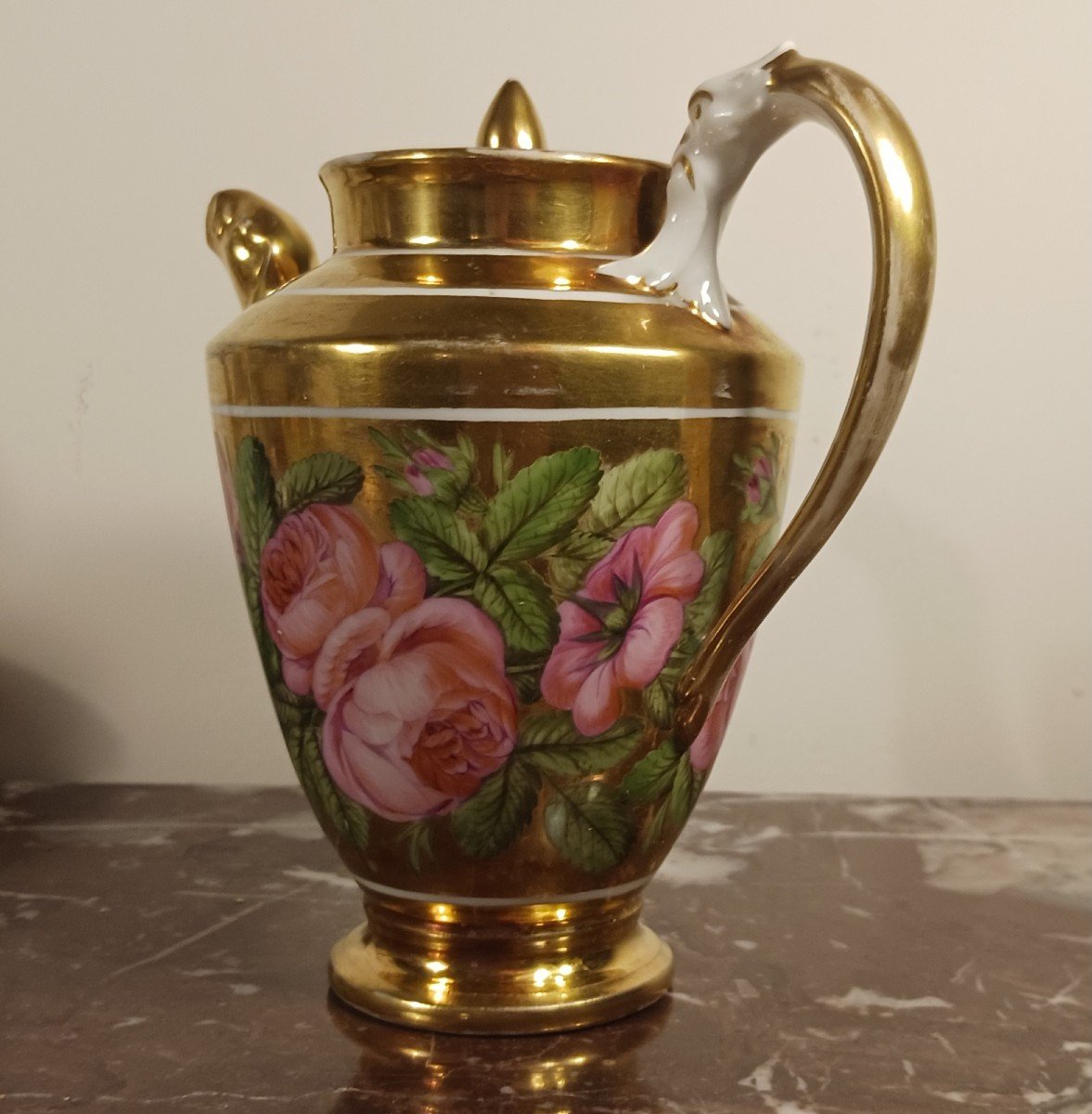 Manufacture De Locré - Pouyat Et Russinger - Pouring Teapot With Gold Base And Bouquet - Empire Period -photo-6