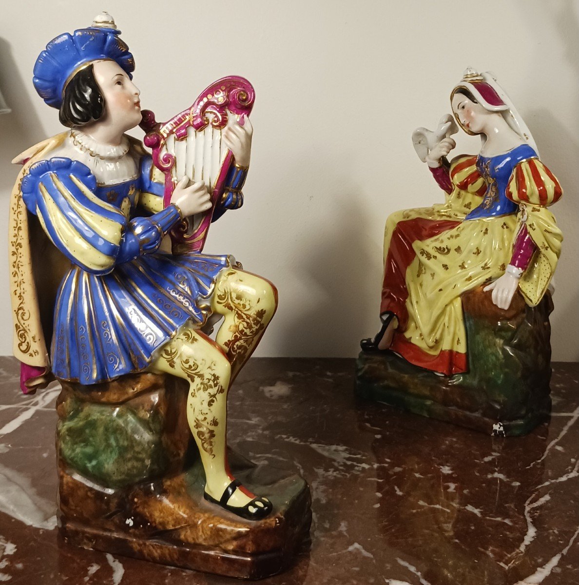 Jacob Petit - Rare Pair Of Large Troubadour Flacons - Porcelain - Restoration Period, Louis Philippe-photo-3