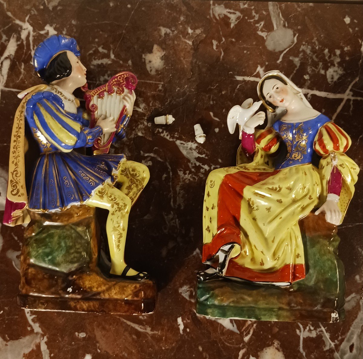 Jacob Petit - Rare Pair Of Large Troubadour Flacons - Porcelain - Restoration Period, Louis Philippe-photo-3