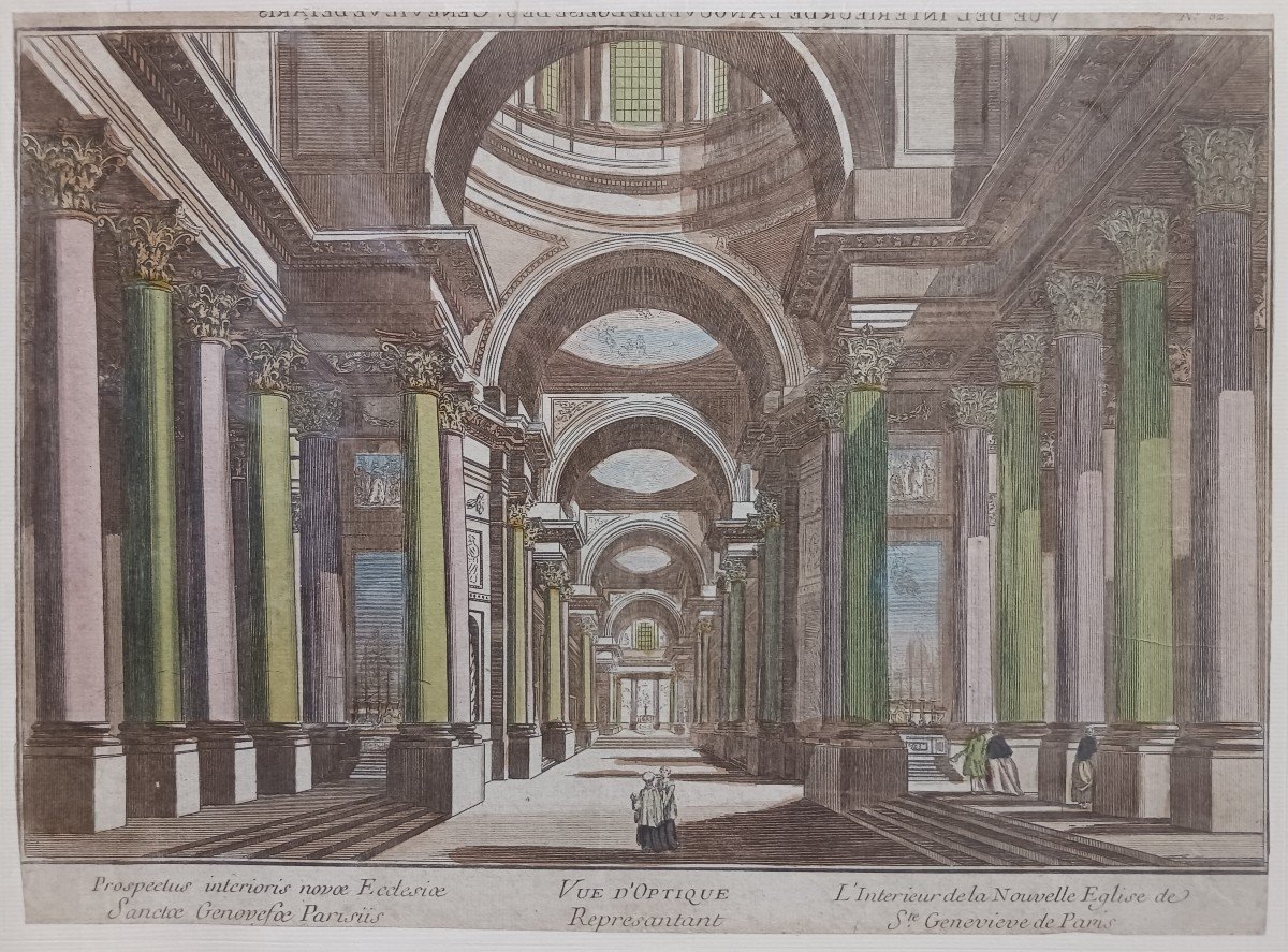 Paris, époque Louis XVI - vue d'optique de l'intérieur de l'église Sainte Geneviève, vers 1780 - gravure sur cuivre-photo-3