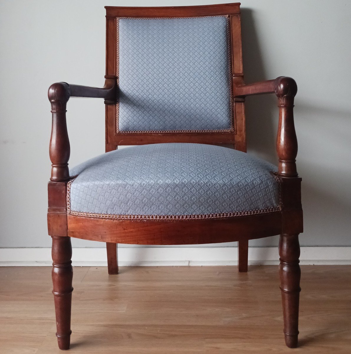 Jacob Desmalter - fauteuil en demi cabriolet - acajou - étiquette de provenance - époque Empire - tissu Lelièvre-photo-4